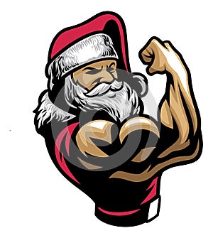 Muscular santa claus show his bicep arm