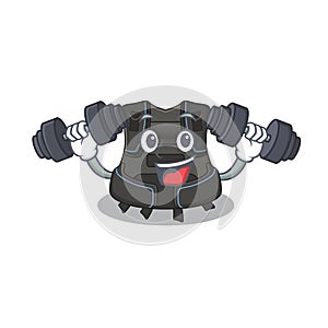 Muscular scuba buoyancy compensator mascot design with barbells during exercise