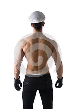 Muscular shirtless male sailor with nautical hat