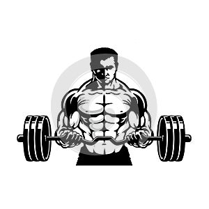 Muscular torso bodybuilder with barbell