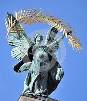 Muse with a harp on the roof of theater