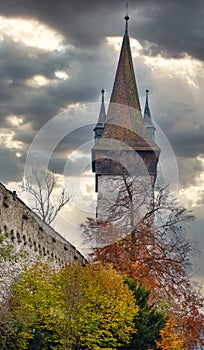 Musegg Wall, part of the historic fortifications of Lucerne, Switzerland