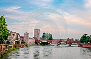 Museo di Castelvecchio and Castel Vecchio Bridge in Verona, Italy