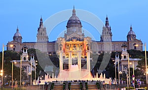 Museu Nacional d'Art de Catalunya at dusk, Barcelona, Spain