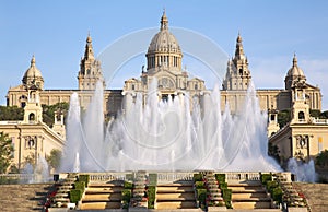 Museu Nacional d'Art de Catalunya at dusk, Barcelona, Spain photo