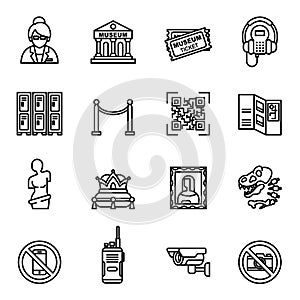 Museum icons set. museum exhibits collection. Thin Line Style stock vector. photo