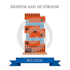 Museum Aan De Stroom in Antwerp Belgium. Flat cartoon style historic sight showplace attraction web site vector illustration. Worl photo