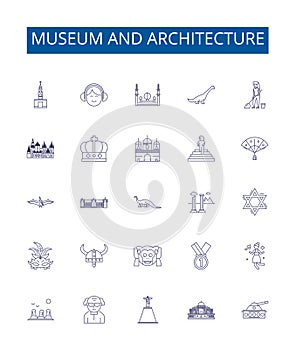 Museum and architecture line icons signs set. Design collection of Museum, Architecture, Exhibition, Historic, Art