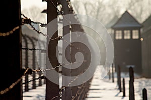 Museum Auschwitz - Holocaust Memorial Museum. Anniversary Concentration Camp Liberation Barbed wire around a concentration camp.