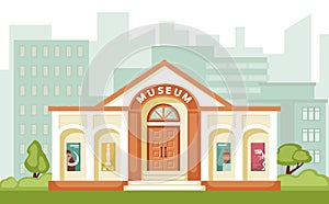 Museum building illustration. Historical exhibitions every week exhibitions of ice age and antiquity relics from middle