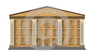 Museum city building with title and columns. Isolated on white background. Flat style, vector illustration