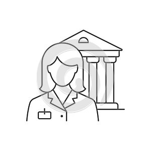 Museum curator line icon on white background. Editable stroke.