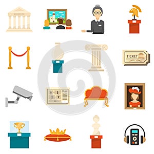 Museum Decorative Flat Color Icons Set