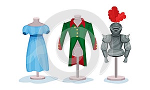 Museum Exhibit with Knight Armour and Dress Vector Set