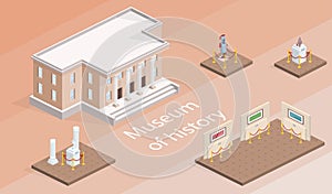 Museum exhibition isometric vector illustration