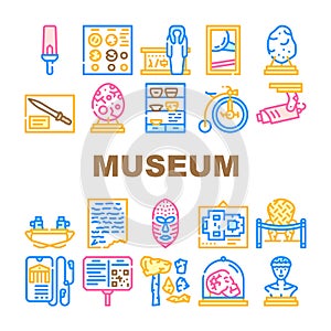 Museum Exhibits And Excursion Icons Set Vector