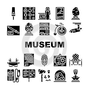 Museum Exhibits And Excursion Icons Set Vector