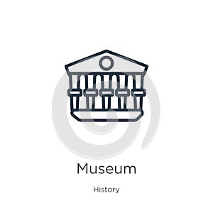 Museum icon. Thin linear museum outline icon isolated on white background from history collection. Line vector museum sign, symbol