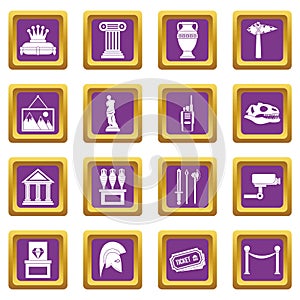Museum icons set purple