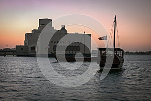 Museum of Islamic Art in Doha, Qatar exterior sunset shot