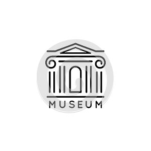 Museum logo Is in a trendy minimal linear style. Vector icon of a Bank building with columns. Simple emblem