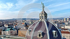 Museum of Natural History Vienna in Austria rising aerial shot ft. city center