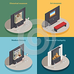 Museum Showcase 4 Isometric Icons