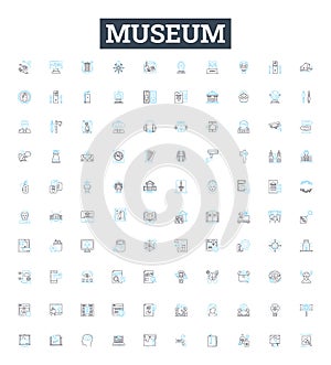 Museum vector line icons set. Museum, Exhibit, Artifact, Collection, Exhibiton, Artwork, Exhibition illustration outline
