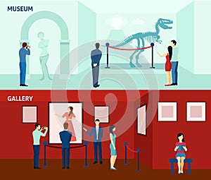 Museum visitors 2 flat banners poster