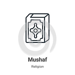 Mushaf outline vector icon. Thin line black mushaf icon, flat vector simple element illustration from editable religion concept