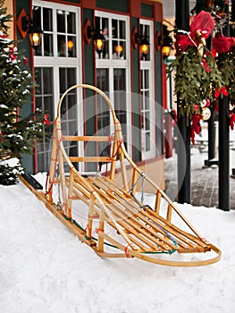 mushing sleigh in a snow