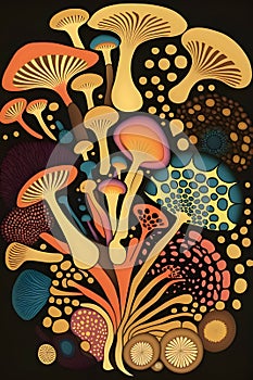 Mushroom background. Psychedelic hallucination. Vector illustration photo