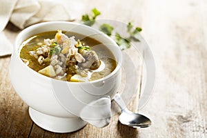 Mushroom barley soup with fresh parsley