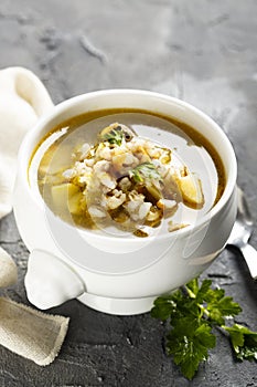 Mushroom barley soup with fresh parsley