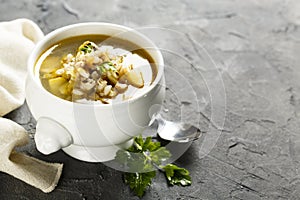 Mushroom barley soup with fresh parsley
