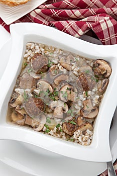 Mushroom Barley Soup with Mini Meatballs