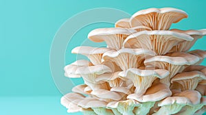 Mushroom beech fungus discovered on delicate pastel colored background for captivating visuals photo