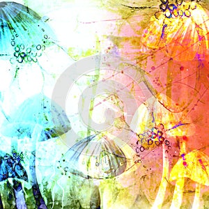 Mushroom Caps Abstract Watercolor Grunge Background Illustrations