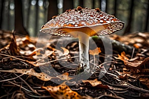Mushroom closeup peaceful tranquil scene forest floor with ground debris