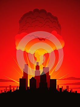 Mushroom cloud and city