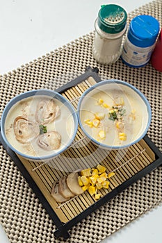 Mushroom cream soup and corn soup