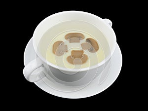 Mushroom cream soup isolated on the black background with clipping path