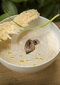 Mushroom Cream Soup with Parmesan Chips