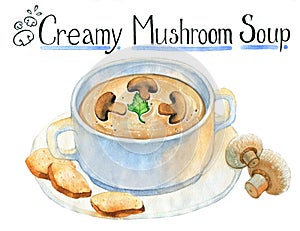 Mushroom cream soup on white