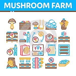 Mushroom Farm Plant Collection Icons Set Vector