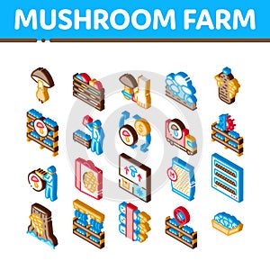 Mushroom Farm Plant Isometric Icons Set Vector