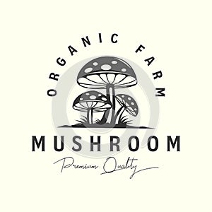 mushroom farm vintage logo vector template illustration design. champignon mushroom, organic product food logo concept