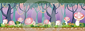 Mushroom Forest Fantasy Fairy Tale Game Background Vectort