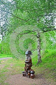 Mushroom god in Dendrology garden in Pereslavl-Zalessky city