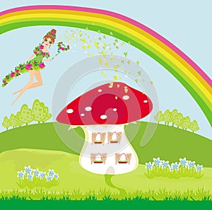 mushroom house and beautiful fairy